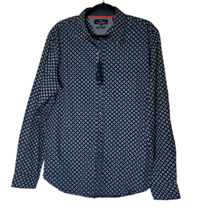 Michael Brandon Blue Diamond Pattern Long Sleeve‎ Shirt Size XL 100% Cotton NWT